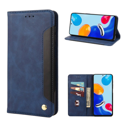 Blue leather flip phone case with magnetic closure, card slots and stand view
