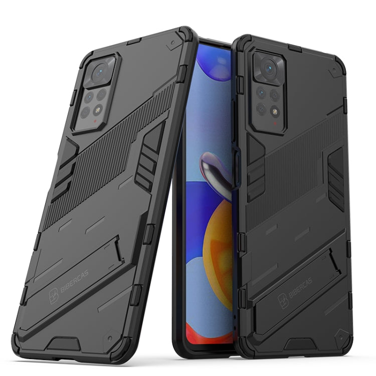 Rugged shockproof phone case with hidden holder, black armor design