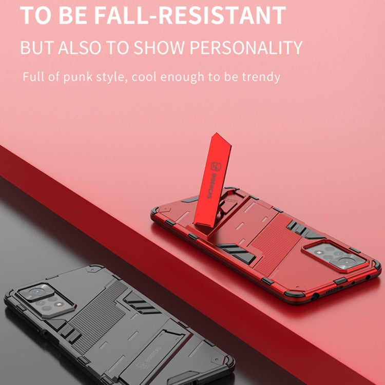 Rugged shockproof phone case with hidden holder, red armor design