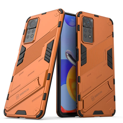 Rugged 2-in-1 phone case with holder, orange armor shell, shockproof corners