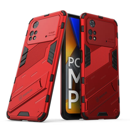 Rugged 2-in-1 phone case with holder, red armor shell, shockproof corners