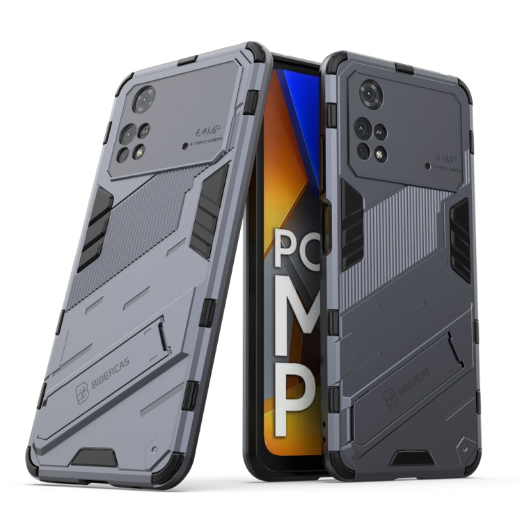 Rugged 2-in-1 phone case with holder, light gray back with black accents