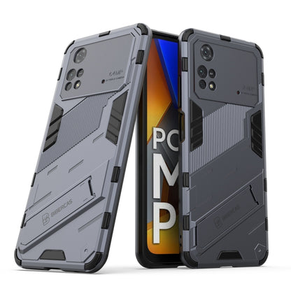 Rugged 2-in-1 phone case with holder, light gray back with black accents