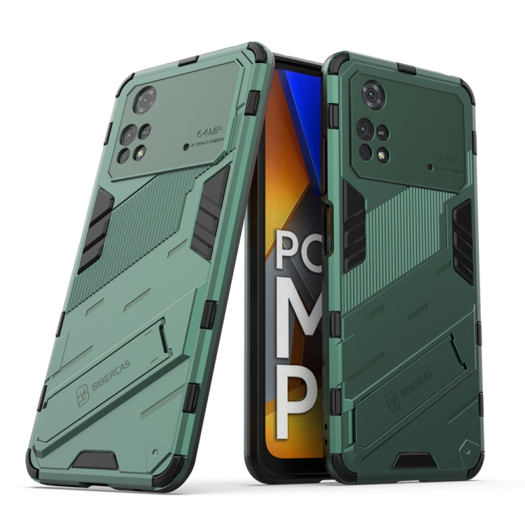 Rugged 2-in-1 phone case with holder, green armor shell, shockproof corners