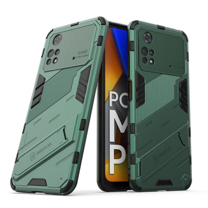Rugged 2-in-1 phone case with holder, green armor shell, shockproof corners