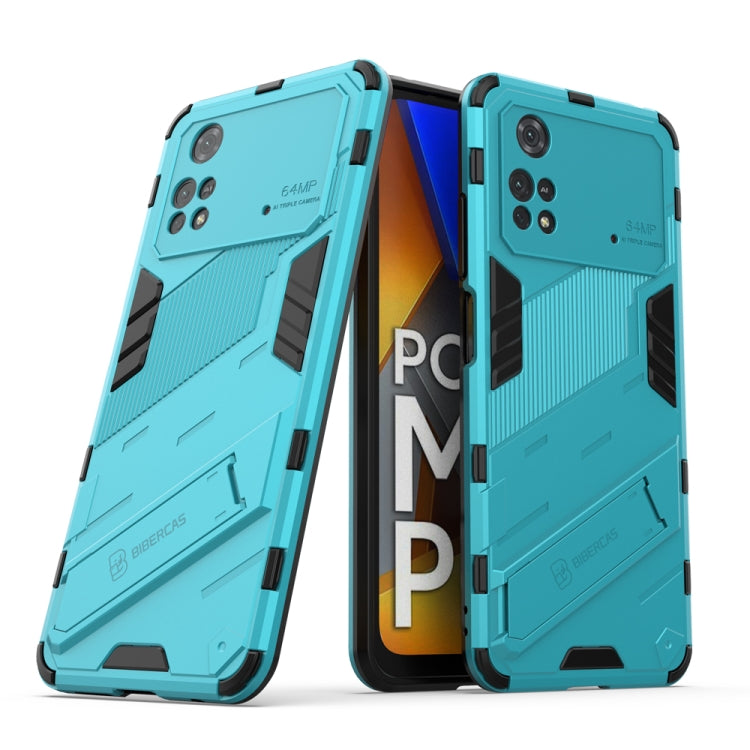 Turquoise TPU shockproof phone case with invisible holder, rugged armor panels.