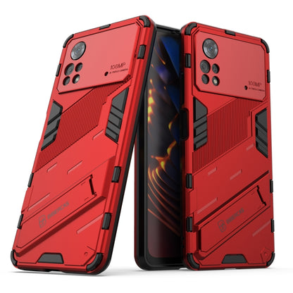 Red TPU shockproof phone case with invisible holder, rugged armor panels.