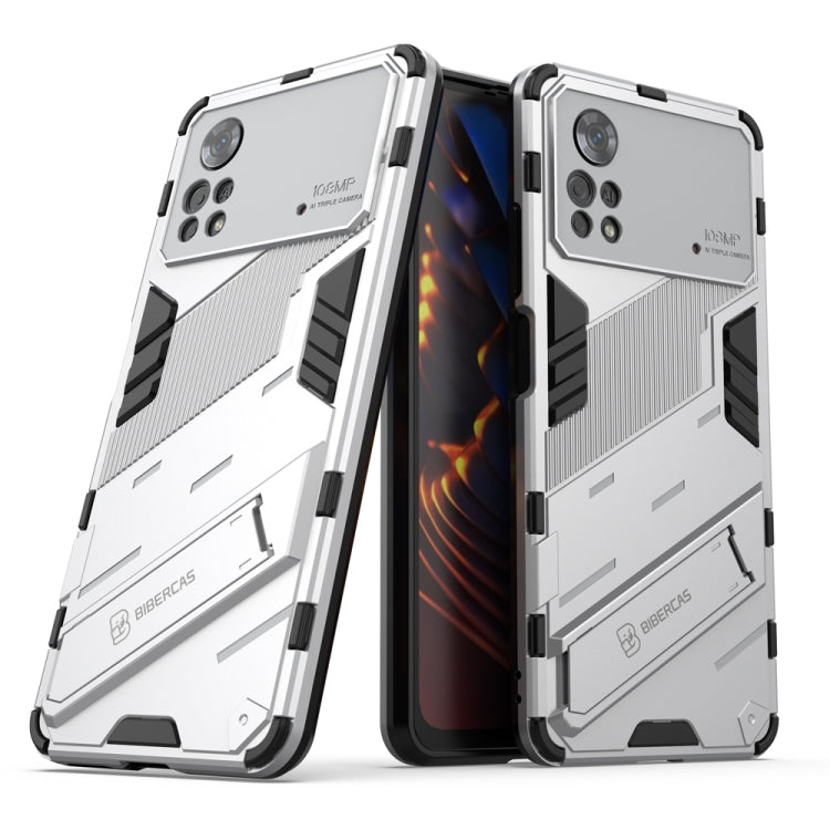 White TPU shockproof phone case with invisible holder, rugged armor panels.