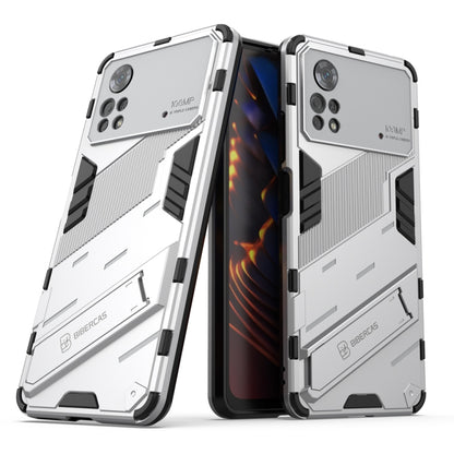White TPU shockproof phone case with invisible holder, rugged armor panels.