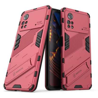 Rose pink TPU shockproof phone case with invisible holder, rugged armor panels.