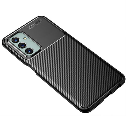 Black TPU phone case with carbon fiber texture and cutouts for camera and buttons