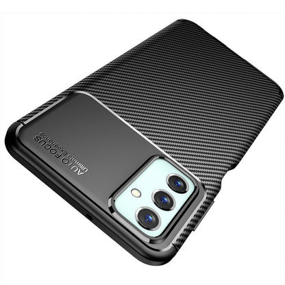 Black carbon fiber TPU phone case with camera cutout and raised edge for screen protection