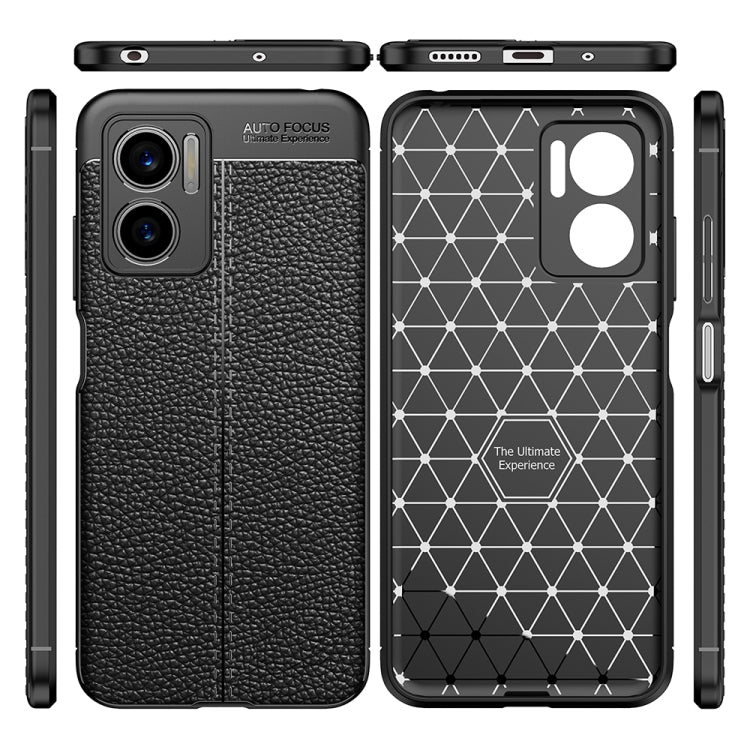 Litchi-textured TPU phone case showing front, back, and side button covers