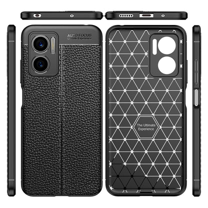 Litchi-textured TPU phone case showing front, back, and side button covers