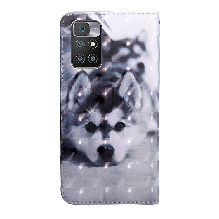 Husky 3D painting leather phone case with camera cutout, gray-black folio back