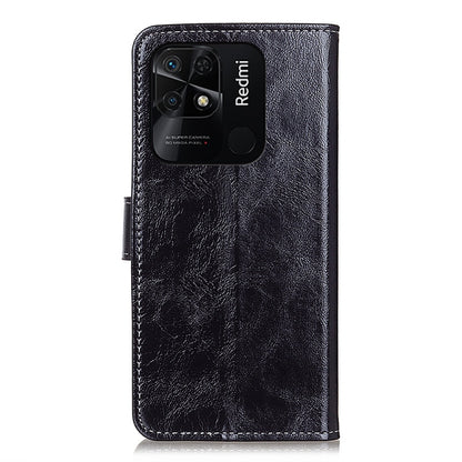 Black textured leather flip phone case with camera cutout and flip strap