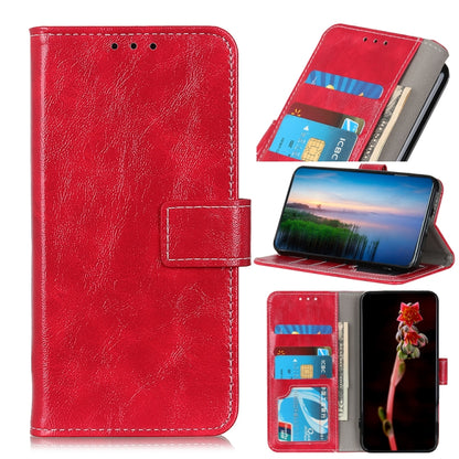 Red crazy horse leather folio phone case with card slots and stand