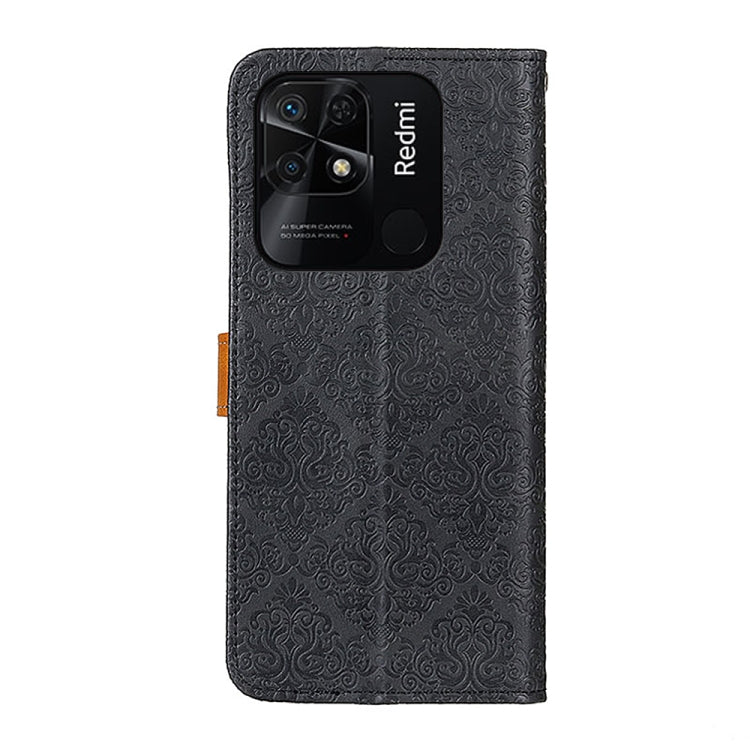 Black embossed floral leather phone case with camera cutouts