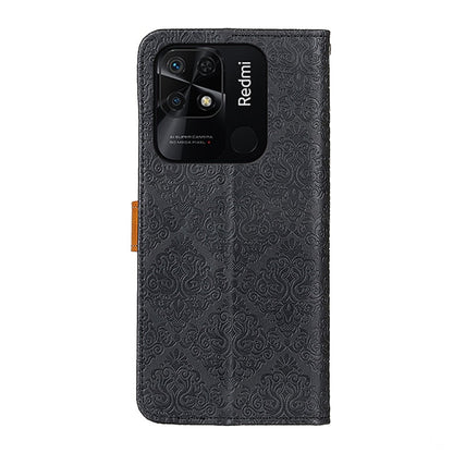 Black embossed floral leather phone case with camera cutouts