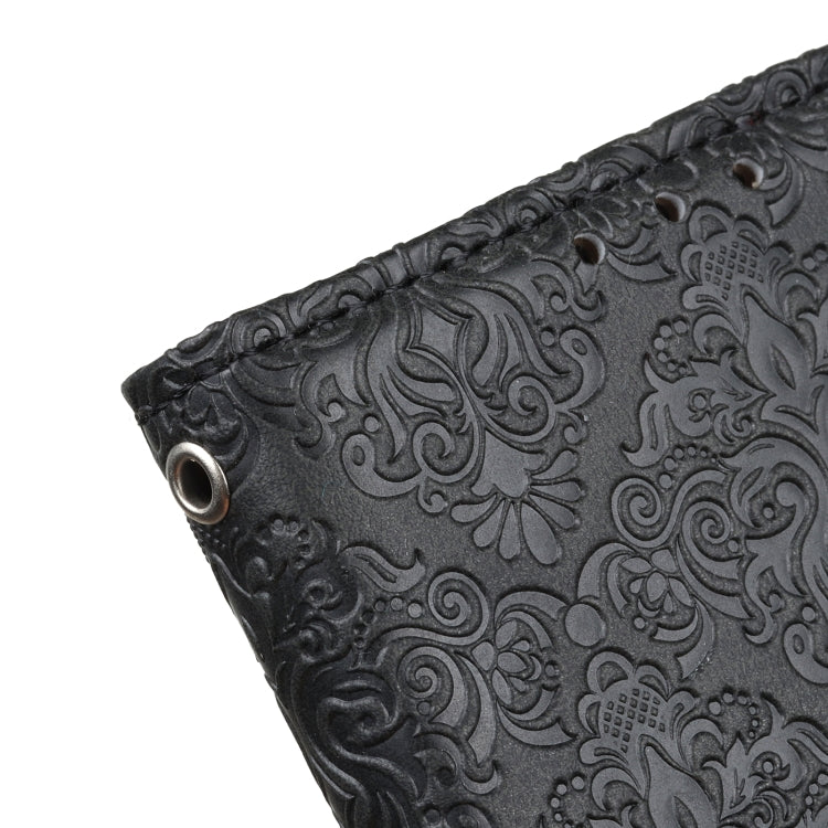 Black embossed floral leather corner with metal eyelet