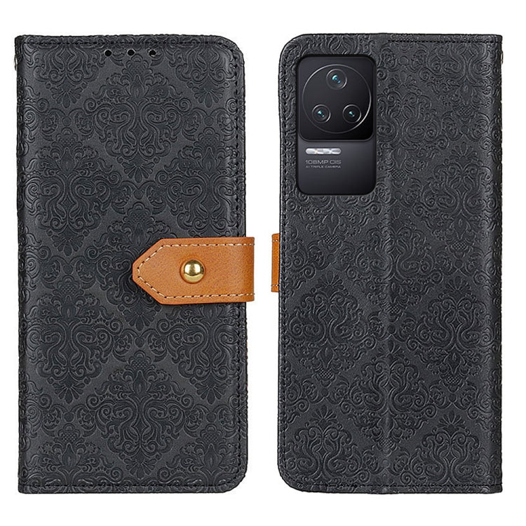 Black embossed leather phone case with folio strap and camera cutout