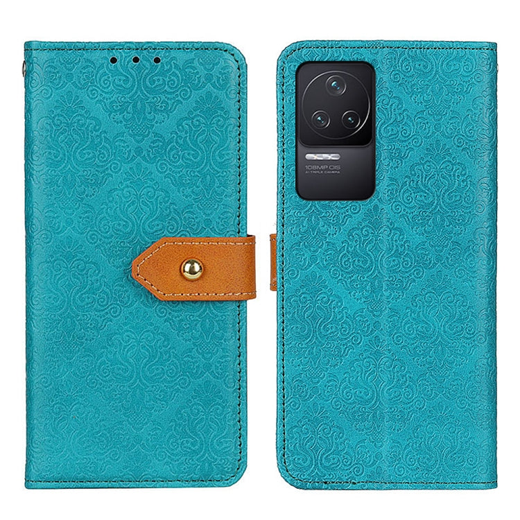Teal embossed leather phone case with folio strap and camera cutout
