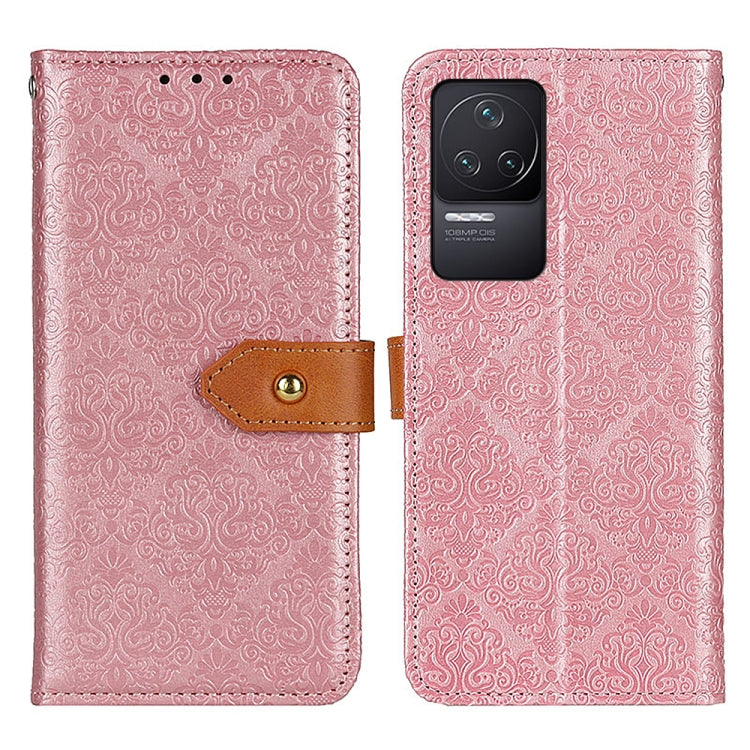 Pink embossed leather phone case with folio strap and camera cutout