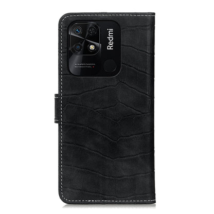 Black crocodile-texture leather phone case with stitched edges and camera cutout