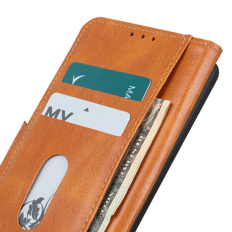 Brown crazy horse texture leather wallet case with card slots and stitched edges