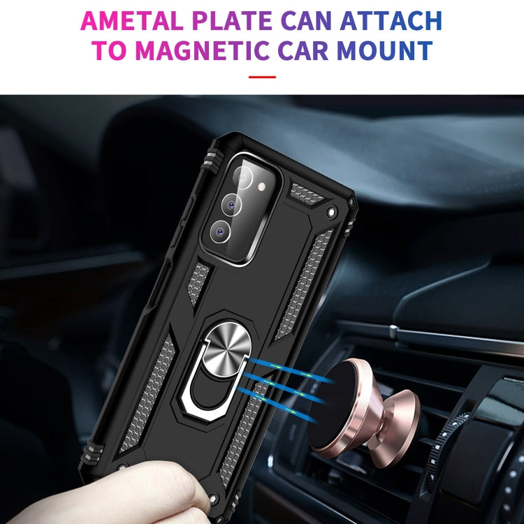 Black rugged phone case with metal ring for car mount attachment