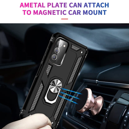 Black rugged phone case with metal ring for car mount attachment