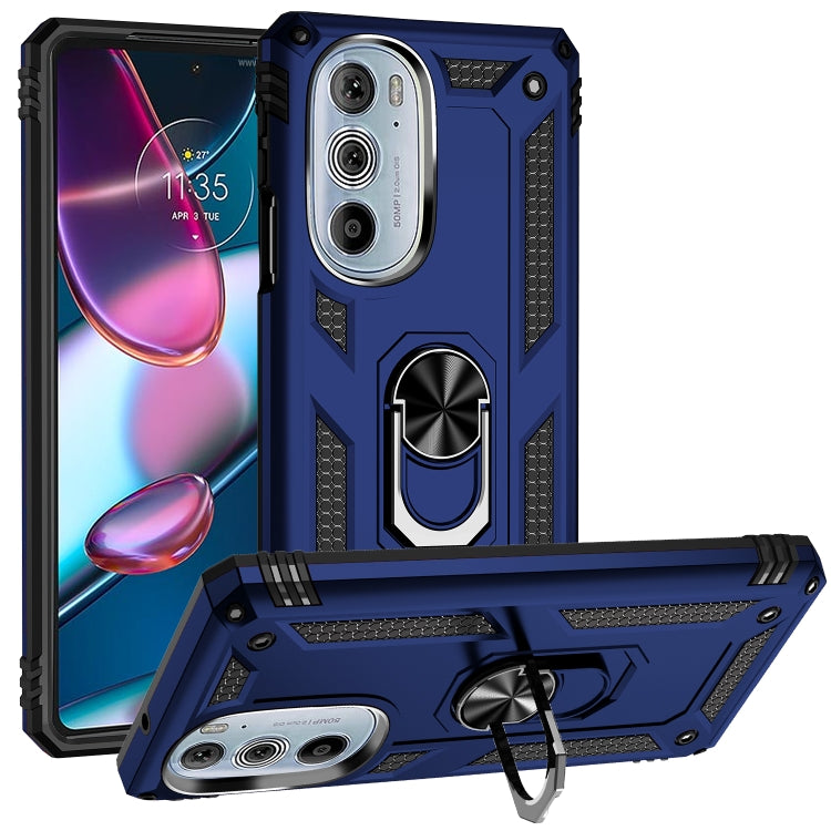 Shockproof TPU PC phone case for Motorola Edge 30 Pro, blue with ring stand