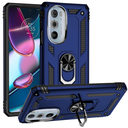 Shockproof TPU PC phone case for Motorola Edge 30 Pro, blue with ring stand