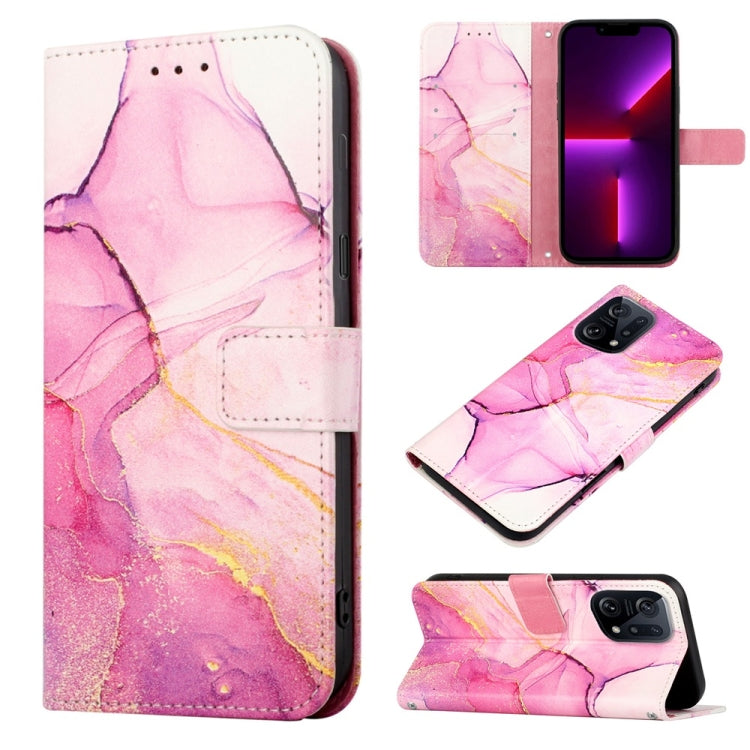 Marble flip leather phone case with card slots, pink watercolor stone pattern