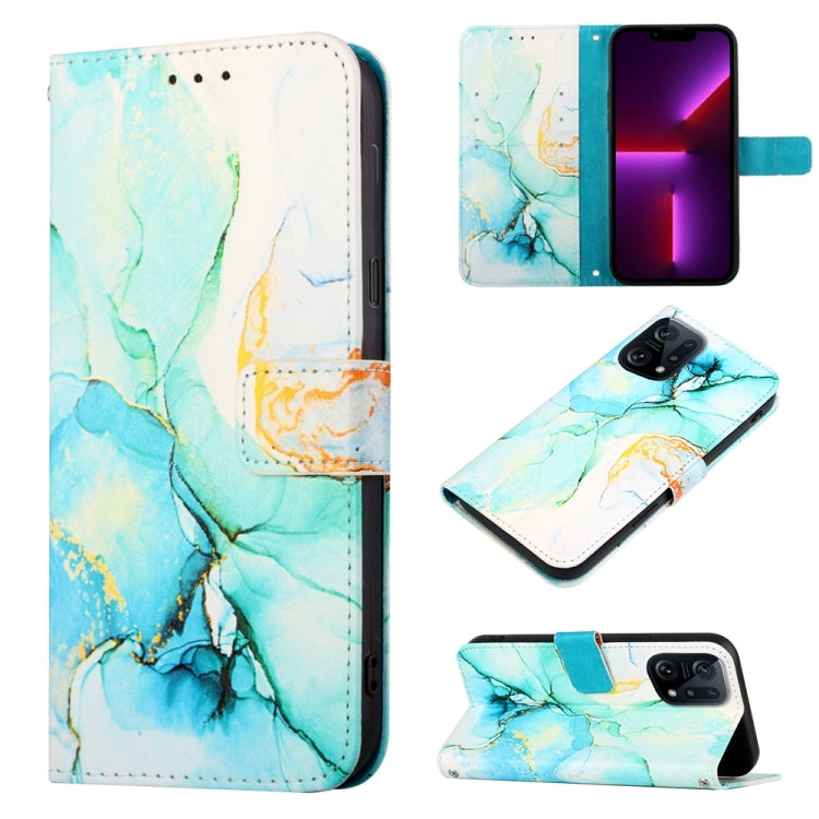 Marble flip leather phone case with card slots, blue watercolor marble design