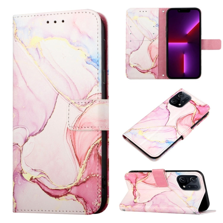 Marble flip leather phone case with card slots, light pink marble watercolor design