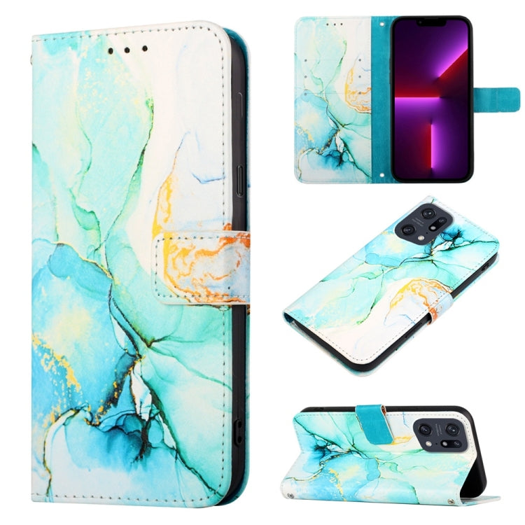 Marble flip leather phone case with card slots, turquoise blue marble watercolor design