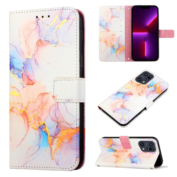 Marble flip leather phone case with card slots, pastel coral and pink marble design