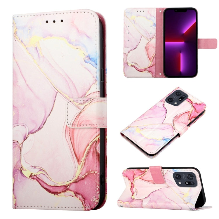Marble pattern flip leather phone case in pink with magnetic clasp and card-style design