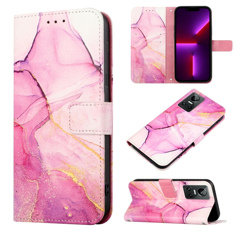 Marble flip leather phone case with card slots, pink marble watercolor pattern