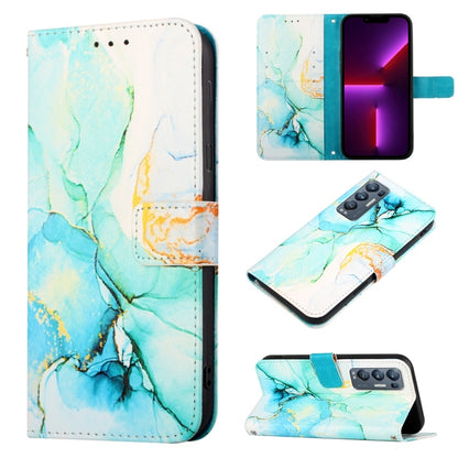 Marble pattern flip leather phone case in blue with magnetic clasp and wallet-style cover