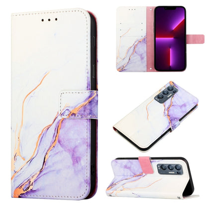 Marble pattern flip leather phone case, white and purple with card slot
