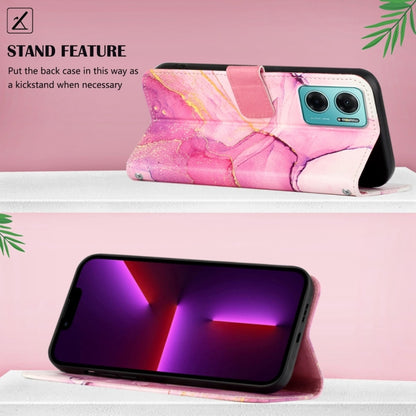 Pink marble flip leather phone case with stand at back and dual camera opening