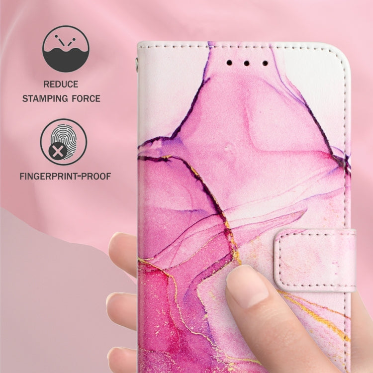 Pink marble flip leather phone case with textured stitching and side card slot