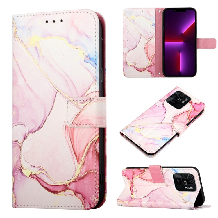 Marble-pattern flip leather phone case with pink and pastel marble swirls, front and side view.