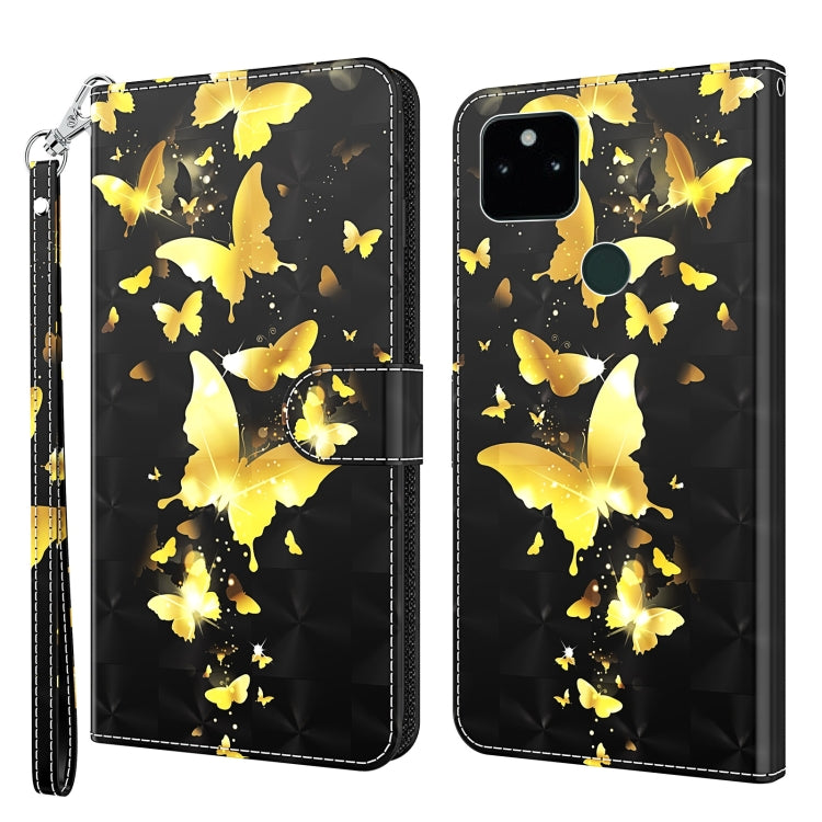 Black phone wallet case with gold butterfly pattern, folio cover and wrist strap.