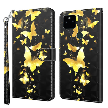 Black phone wallet case with gold butterfly pattern, folio cover and wrist strap.
