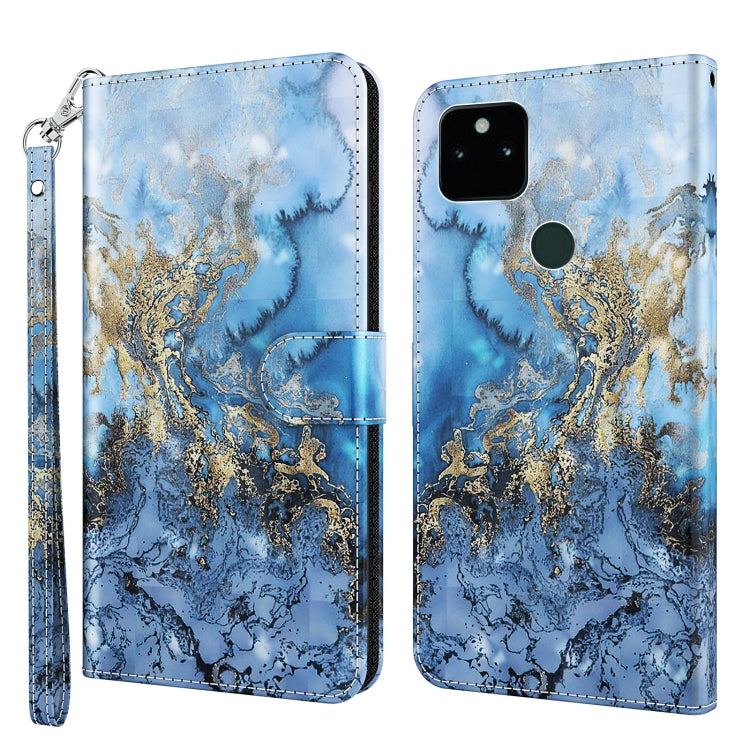 Printed TPU leather folio phone case with wrist strap; blue and gold watercolor design.