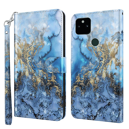 Printed TPU leather folio phone case with wrist strap; blue and gold watercolor design.