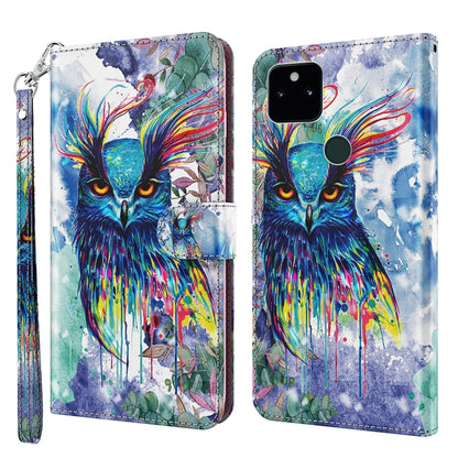 Watercolor owl flip phone case with wrist strap, TPU/PU leather; front and back views